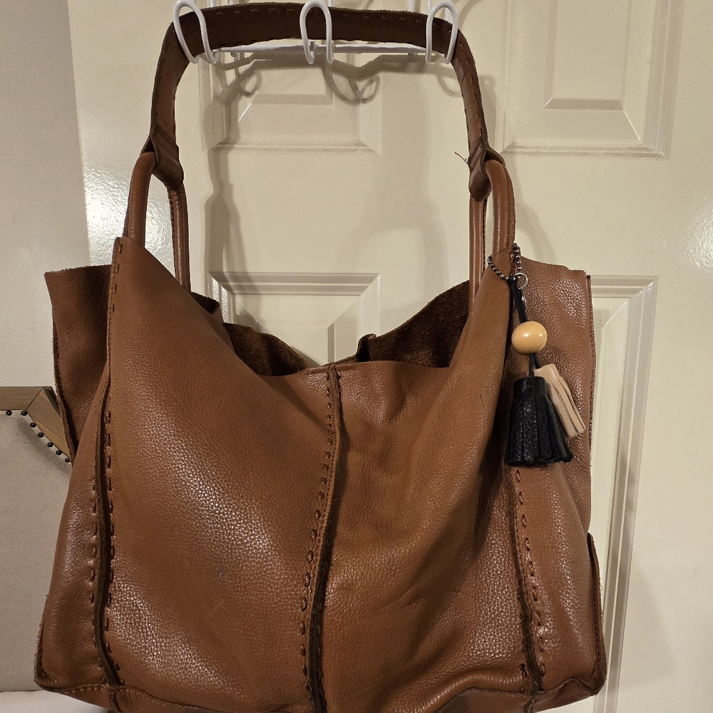 The Sak Cognac Genuine Leather Shoulder Bag with Tassle